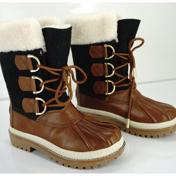 Tory Burch Grey Flannel Brown Leather Duck Boots Size 5 Fur NIB Women's Rain - Picture 4 of 10